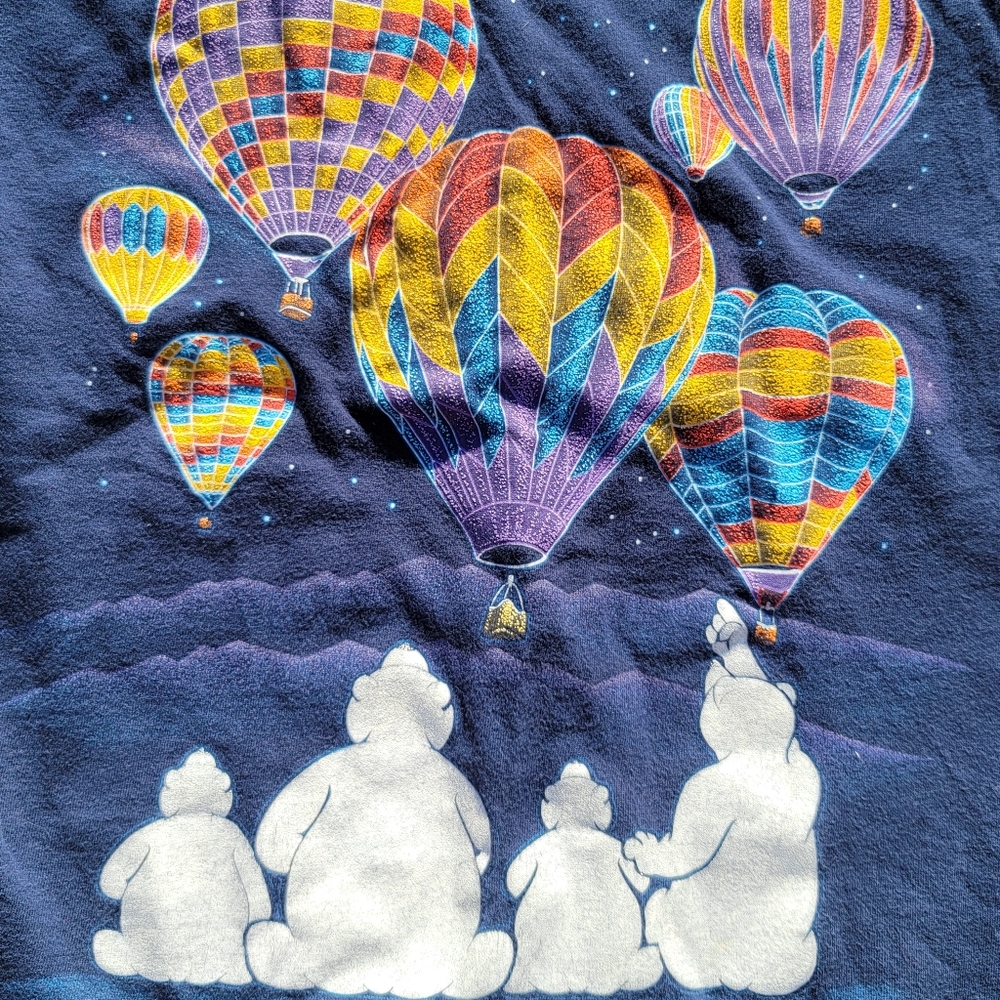 Vintage Y2k Bears Watching Air Baloons T Shirt Lrg